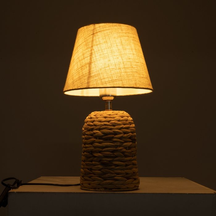 Rustic Natural Raffia Bedsite Table Lamp 1-Light with Beige Fabric Shade Ø23 H40 01960 Holokai