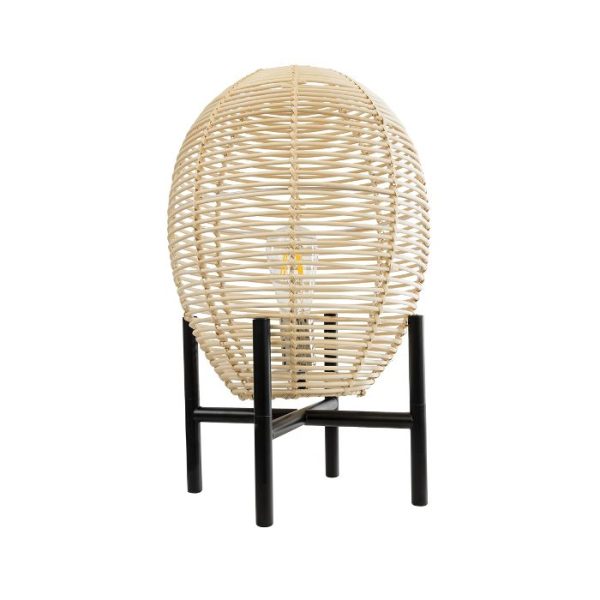 Vintage Bamboo 1-Light Table Lamp with Metal Black Base Ø30 H50 02014 Nerina