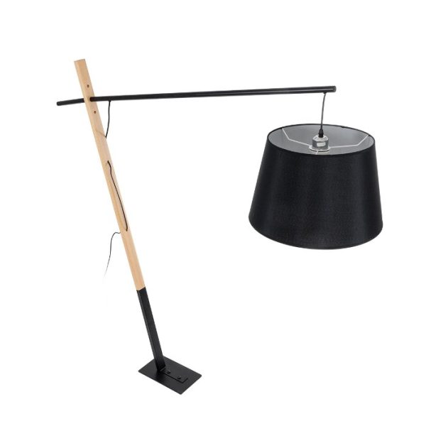 Modern 1-Light Wooden Metal Floor Lamp with a Black Fabric Shade for the Living Room 140H 02029 Kelsie