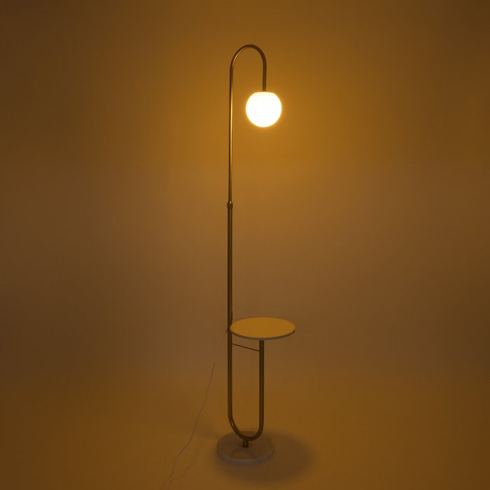 Attached Table Floor LampModern 1-Light Gold Metal with White Glass Shade 180H 02025 Cordelia