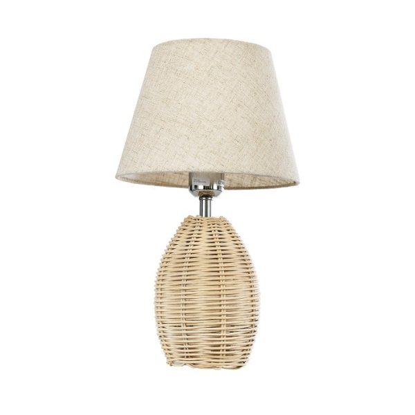 Rustic 1-Light Bamboo Bedside Lamp with Beige Fabric Shade Ø23 H40 01956 Hasumi