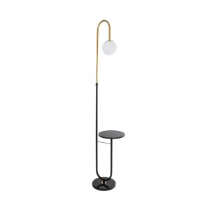 Modern 1-Light Black Gold Metal Table Floor Lamp with White Glass Shade 180H 02024 Cordelia