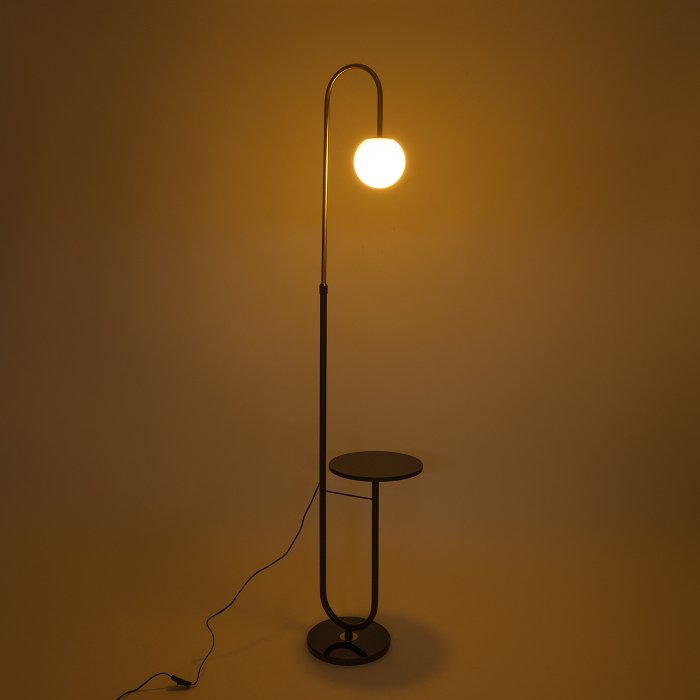 Built in Table Floor Lamp Modern 1-Light Black Gold Metal with White Glass Shade 180H 02024 Cordelia