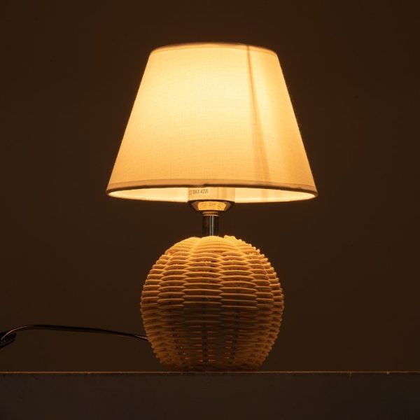 Bohemian 1-Light Bamboo Bedsite Lamp with White Fabric Shade Ø19 H30 01957 Hasumi