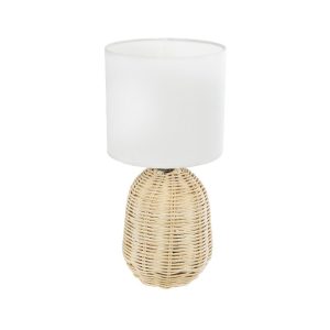 Boho 1-Light Bamboo Table Lamp with White Fabric Shade Ø18 H36 01958 Hasumi