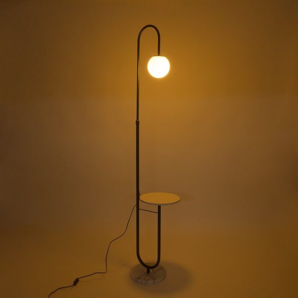 Attached Table Modern 1-Light Black Metal Floor Lamp with White Glass Shade 180H 02026 Cordelia