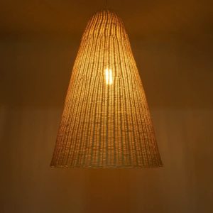 Bohemian Oversized 1-Light Beige Bamboo Pendant Ceiling Light for the Living Room Ø80 H130 01827 Mahana