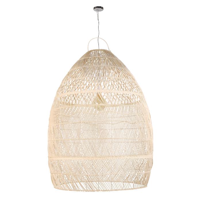 Oversized Vintage 1-Light Beige Bamboo Pendant Ceiling Light Ø120 H156 01813 Malibu