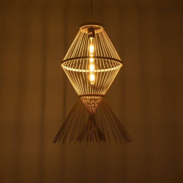 Bohemian 1-Light Beige Wooden Pendant Ceiling Light Ø35 H60 01928 Yoshi