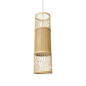 Boho 1-Light Beige Bamboo Wooden Pendant Ceiling Light Ø20 H70 01933 Hibiscus