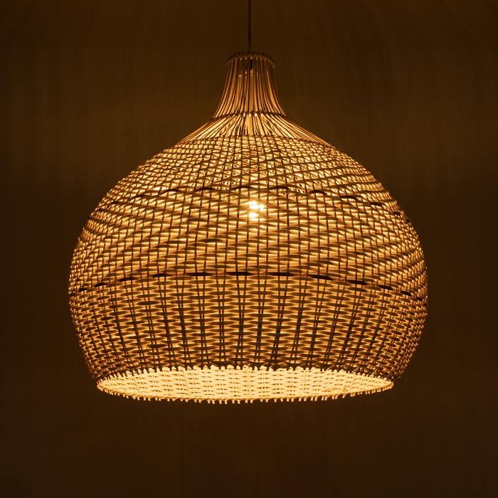 Bohemian 1-Light Beige Brown Bamboo Wooden Pendant Ceiling Light 01951 Santacruz Globostar