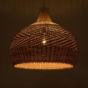 Vintage 1-Light Beige Brown Bamboo Wooden Pendant Ceiling Light Ø60 H60 01953 Panama
