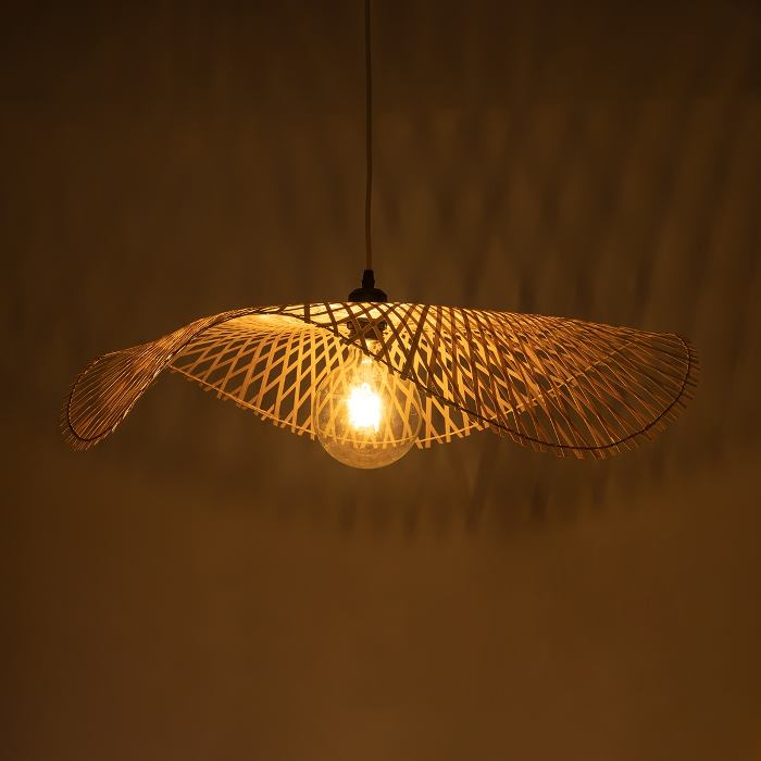 Vintage 1-Light Beige Bamboo Wooden Decorative Pendant Ceiling Light Ø75 H10 01841 Melemele