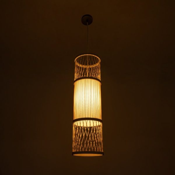 Bohemian 1-Light Beige Bamboo Wooden Pendant Ceiling Light Ø20 H70 01933 Hibiscus