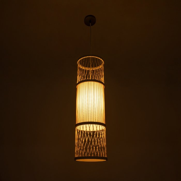 Bohemian 1-Light Beige Bamboo Wooden Pendant Ceiling Light Ø20 H70 01933 Hibiscus