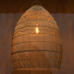 Large Vintage 1-Light Beige Bamboo Pendant Ceiling Light Ø120 H156 01813 Malibu