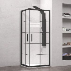 Luxury Black Grid Square Shower Enclosure 5mm Corner Entry Nanoskin 190H EFE 100 Frame Karag