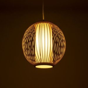 Wooden Vintage 1-Light Beige Pendant Ceiling Light 01934 Sunflower