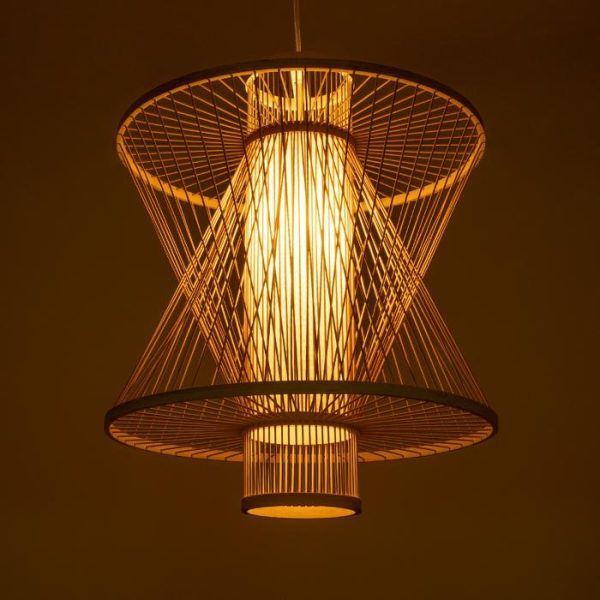 Vintage 1-Light Beige Bamboo Wooden Pendant Ceiling Light Ø50 H60 01931 Mango