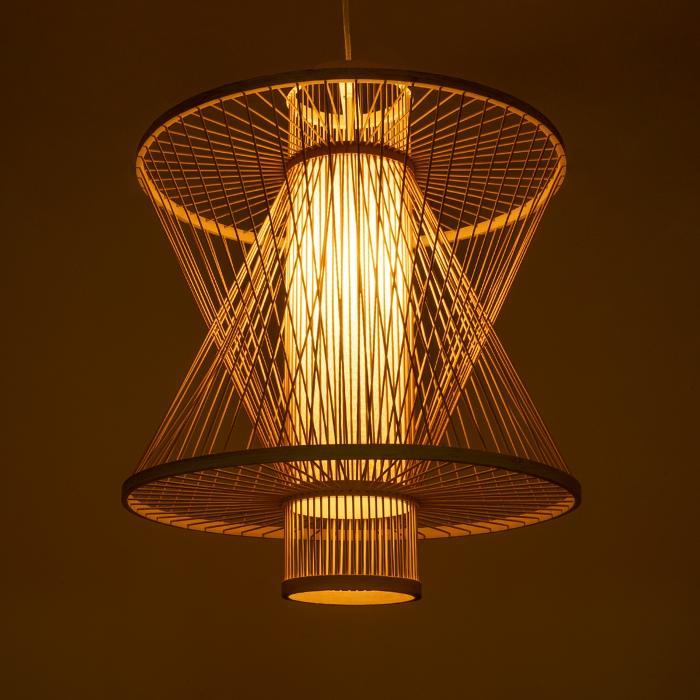 Vintage 1-Light Beige Bamboo Wooden Pendant Ceiling Light Ø50 H60 01931 Mango