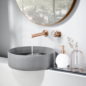 Modern Rose Gold Wall Mounted 2 Hole Basin Mixer 22cm PVD Olimpo GLC033-ORC Imex