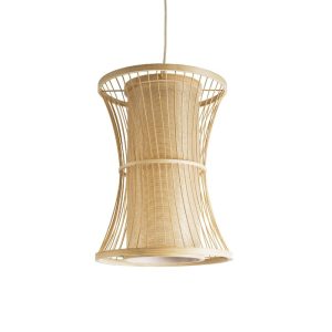 Boho 1-Light Beige Bamboo Wooden Pendant Ceiling Light Ø30 H40 01932 Tiki