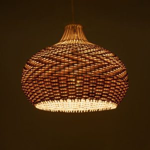 Vintage 1-Light Beige Brown Bamboo Wooden Pendant Ceiling Light Ø40 H34 01952 Panama