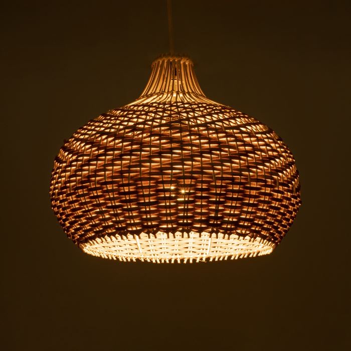 Vintage 1-Light Beige Brown Bamboo Wooden Pendant Ceiling Light Ø40 H34 01952 Panama