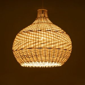 Vintage 1-Light Beige Brown Bamboo Wooden Pendant Ceiling Light 01950 Santacruz