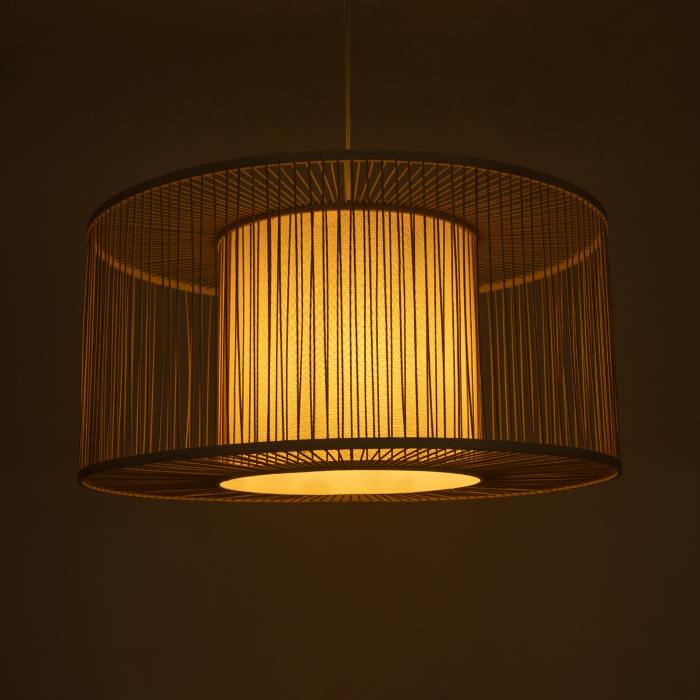 Bohemian Bamboo 1-Light Beige Pendant Ceiling Light for the Dining Room Ø80 H38 01936 Coconut