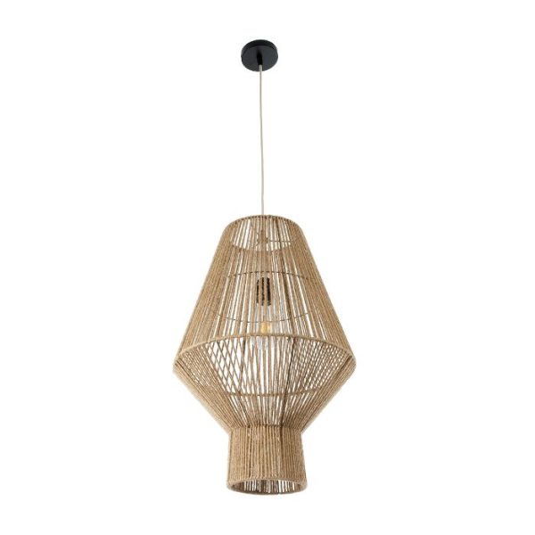 Bohemian 1-Light Pendant Ceiling Light with Beige Rope 01853 Cayman