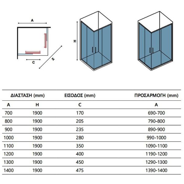 Luxury Black Grid Shower Enclosure 5mm Corner Entry Nano 190H EFE 100 Frame Karag Dimensions