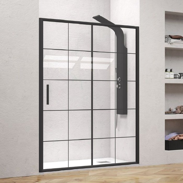 Efe 400 Frame Karag Black Grid Sliding Shower Door 5mm Safety Glass Nanoskin 190H