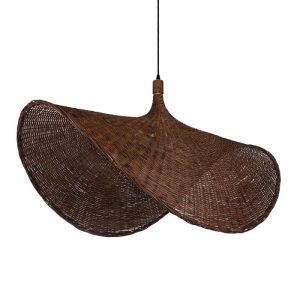 Vintage 1-Light Dark Brown Bamboo Wooden Decorative Pendant Ceiling Light Ø100 H55 01770 Cuba
