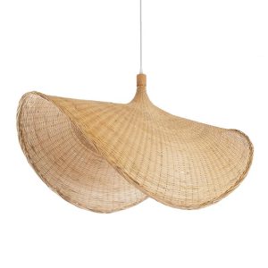 Vintage 1-Light Beige Bamboo Wooden Decorative Pendant Ceiling Light Ø100 H55 01769 Cuba