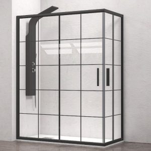 Luxury Black Grid Rectangular Shower Enclosure 5mm Corner Entry Nano 190H EFE 100 Frame Karag