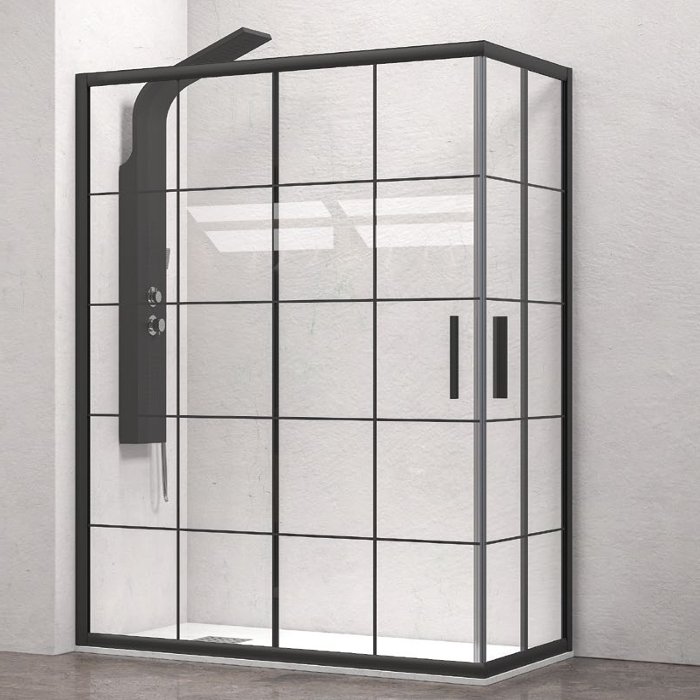 Luxury Black Grid Rectangular Shower Enclosure 5mm Corner Entry Nano 190H EFE 100 Frame Karag