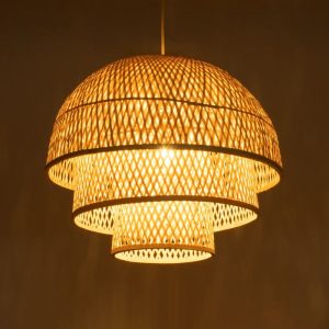 Boho 1-Light Beige Bamboo Wooden Pendant Ceiling Light for Beach Bars and Cafes 01836 Hiroka
