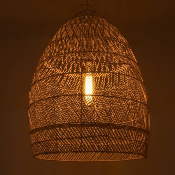Vintage Big 1-Light Beige Bamboo Decorative Pendant Ceiling Light Ø76 H100 01811 Malibu