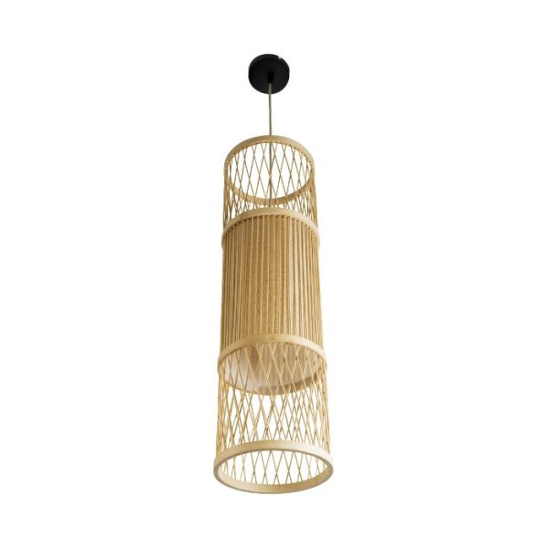 Vintage 1-Light Beige Bamboo Wooden Pendant Ceiling Light Ø20 H70 01933 Hibiscus
