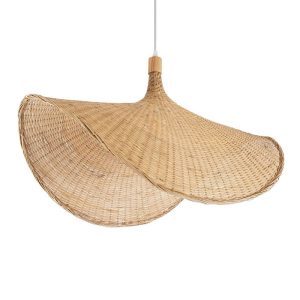 Vintage 1-Light Beige Bamboo Wooden Decorative Pendant Ceiling Light Ø80 H49 01767 Cuba Globostar