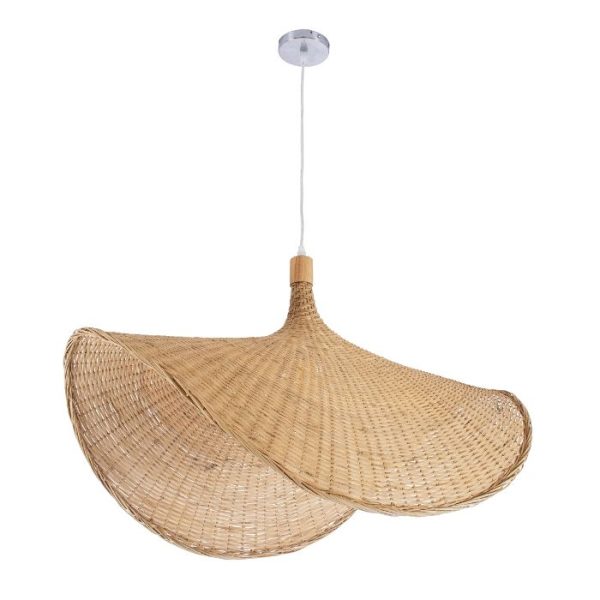 Bohemian 1-Light Beige Bamboo Wooden Decorative Pendant Ceiling Light Ø80 H49 01767 Cuba Globostar