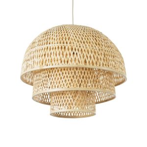 Vintage 1-Light Beige Bamboo Wooden Pendant Ceiling Light 01836 Hiroka
