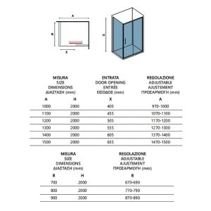 Rectangular Sliding Door Shower Enclosure 6mm Clear Safety Glass Nano 200H Karag Lea 400 & L-3811
