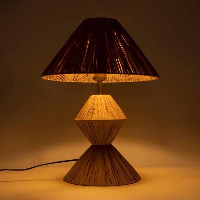 Vintage 1-Light Wooden Rattan Beige Table Light 02107 Luana