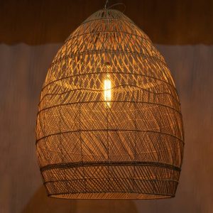 Vintage Oversized 1-Light Beige Bamboo Pendant Ceiling Light Ø95 H125 01812 Malibu