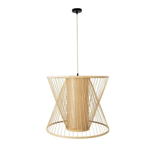 Vintage 1-Light Beige Bamboo Wooden Pendant Ceiling Light 01925 Coral Globostar