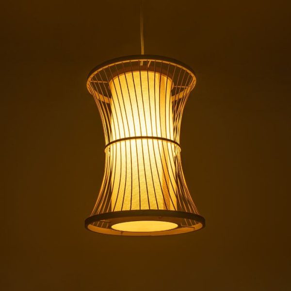 Vintage 1-Light Beige Bamboo Wooden Pendant Ceiling Light Ø30 H40 01932 Tiki