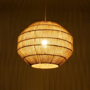 Bohemian 1-Light Pendant Ceiling Light with Beige Rope 00522 Emerald