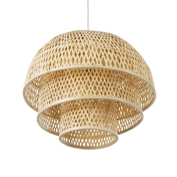 Bohemian 1-Light Beige Bamboo Wooden Pendant Ceiling Light 01836 Hiroka